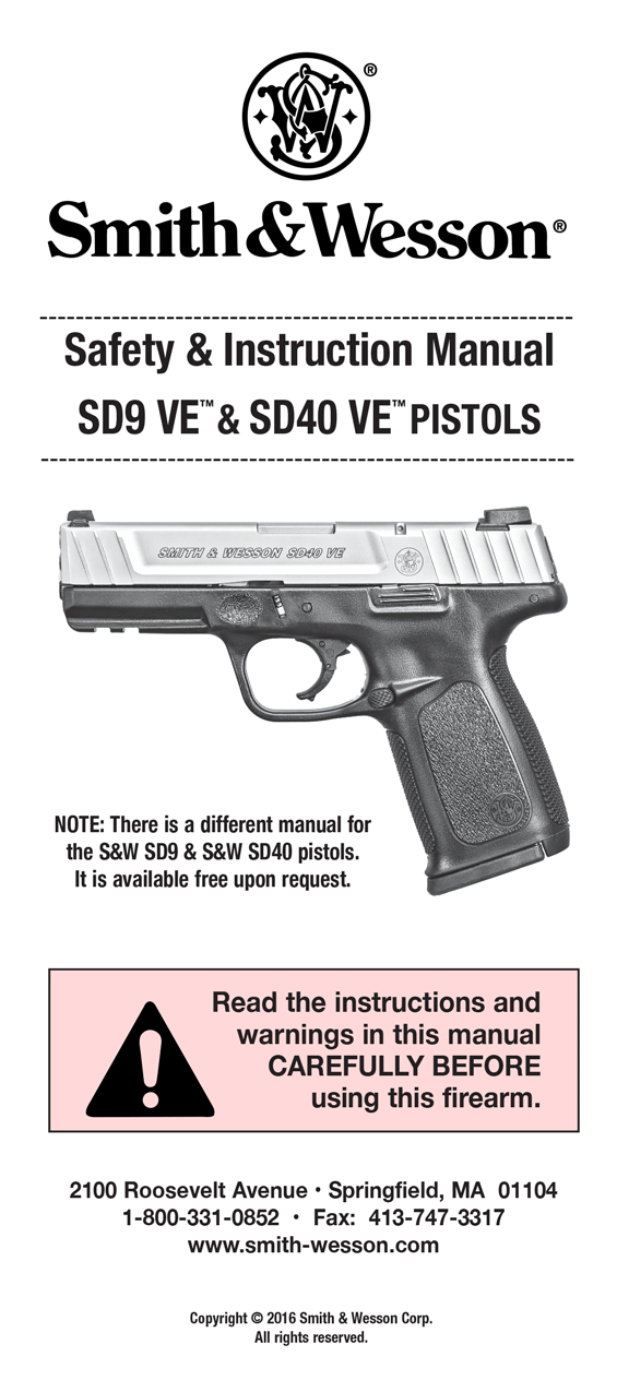 Smith and Wesson SD9 VE SD40 VE Owner's Manual